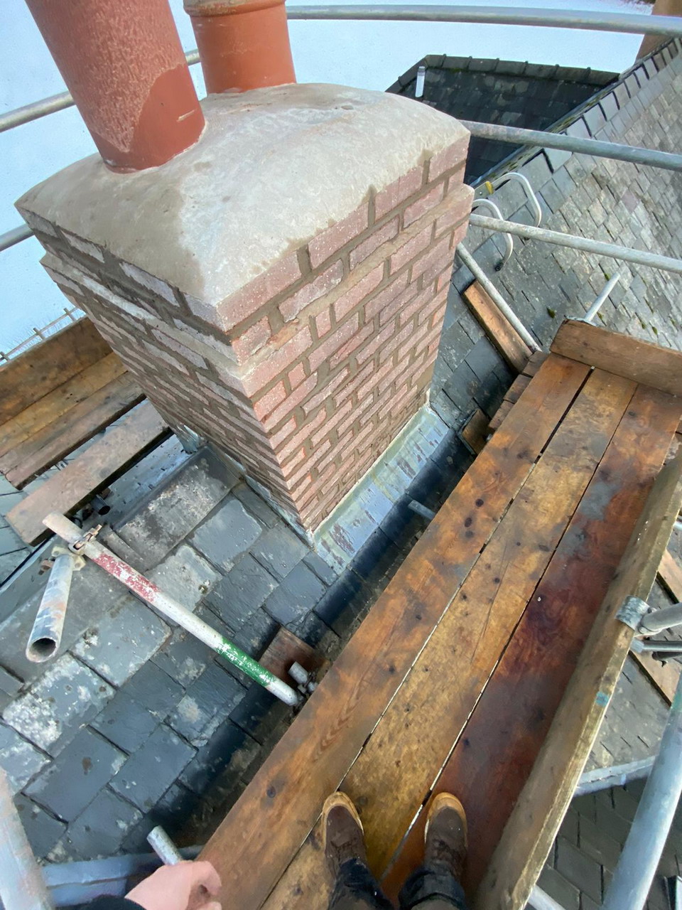 New lead flashing fitted to a chimney in West Kirby, Wirral
