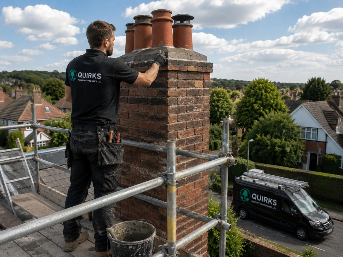 Repointed chimney stack on a terraced home in Buckley, Flintshire