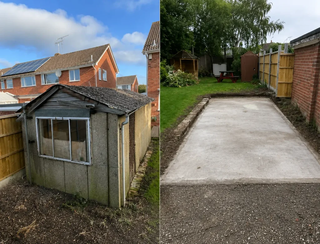 Before and after garage demolition in Chester by Quirks Property Maintenance Ltd