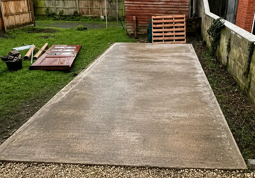 Garage demolished in the Wirral with site cleared and slab retained