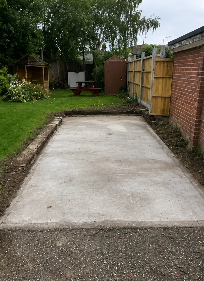 Garage demolition in Chester showing concrete garage removed to slab level by Quirks Property Maintenance Ltd