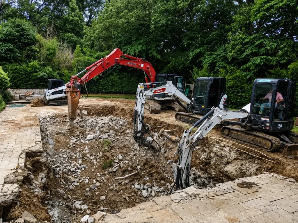 Demolished outbuilding site cleared and levelled