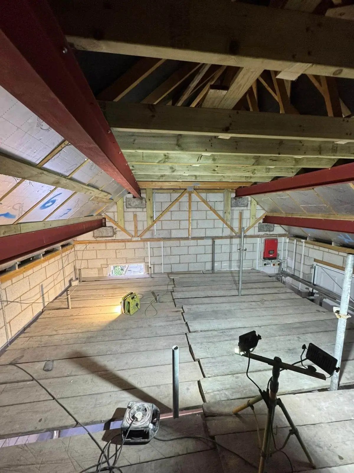 Structural steel RSJ beam installation in the roof space during an alteration project in Chester.