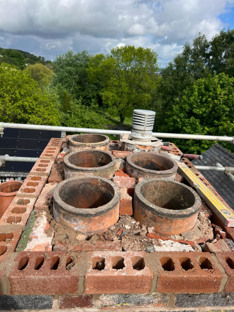 Chimney stack rebuilt up to existing chimney liners in Flintshire