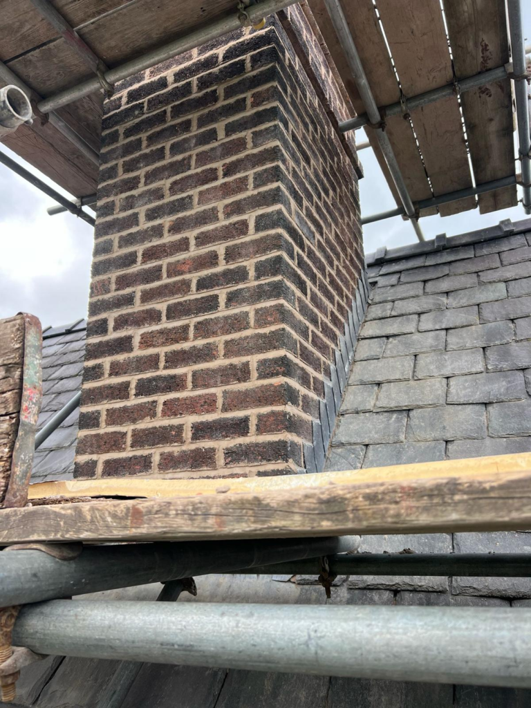 Completed rebuilt and repointed chimney stack in Flintshire