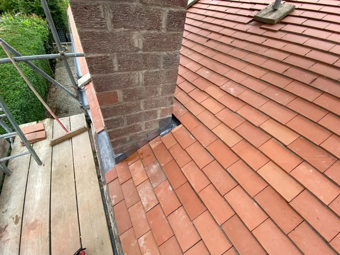 Roof and chimney repairs from scaffolding in Flintshire