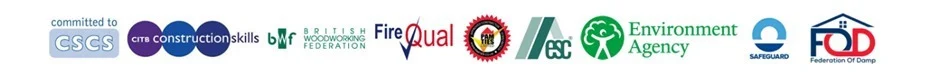 Quirks Property Maintenance accreditations — CSCS, CITB, British Woodworking Federation, FireQual, Environment Agency, Safeguard and Federation of Damp