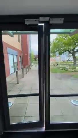 Pair of glazed doors closed together from inside, with magnetic locks at the head