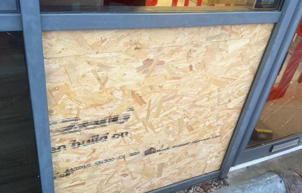Temporary secure door fitted after a forced entry